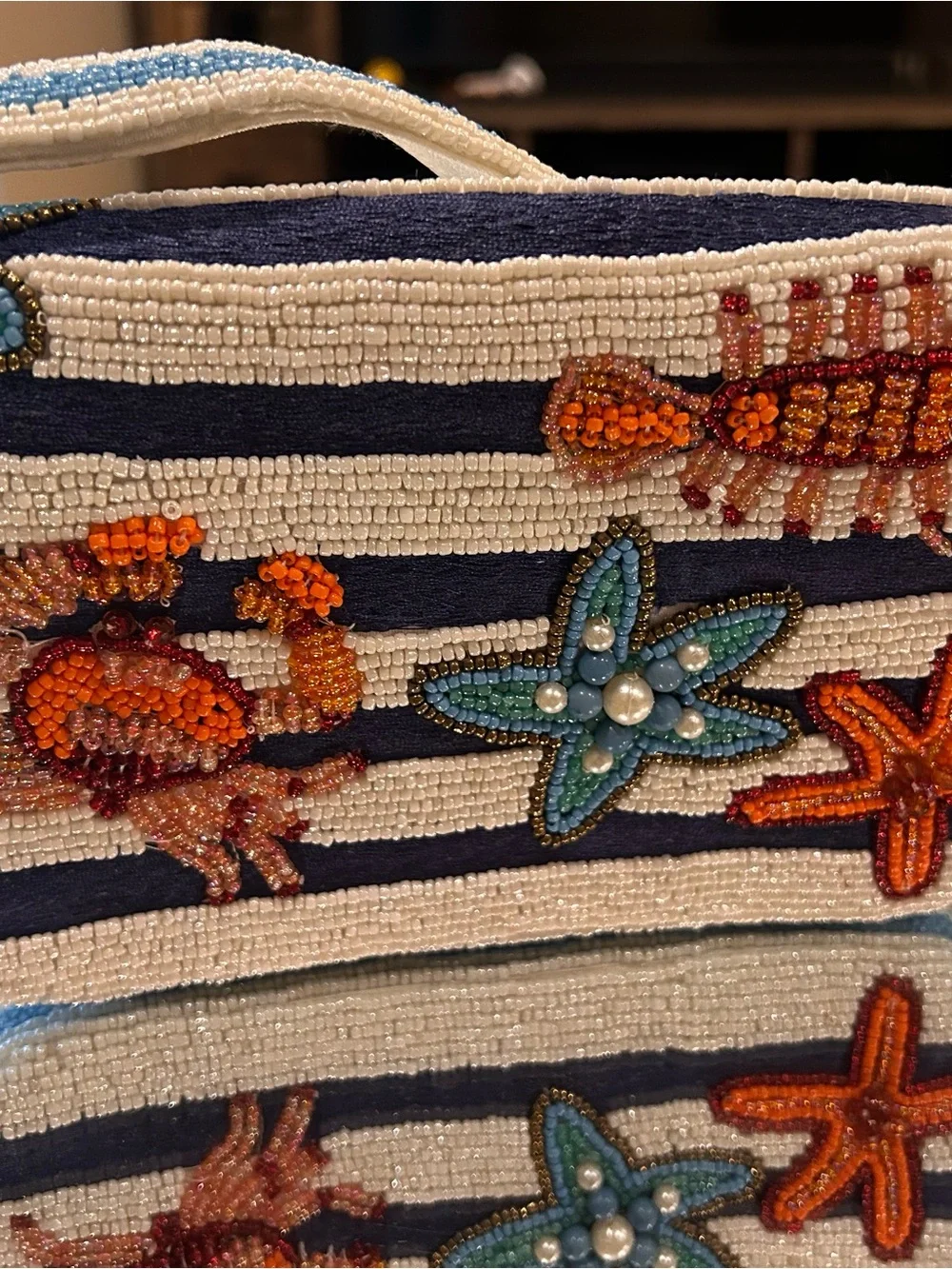 Handbeaded Kids Navy & White Striped Sea Creatures Crossbody Bag NWT
